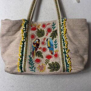 America & Beyond Morning Glory Beaded Tropical beach Tote Birds Maccaw Parrots